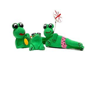 Handmade Frog Family Miniature Clay Figurines Set of 3